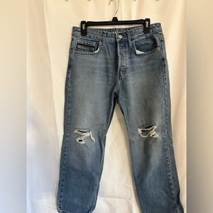 Calvin Klein Straight Leg Distressed Button-Fly Jeans